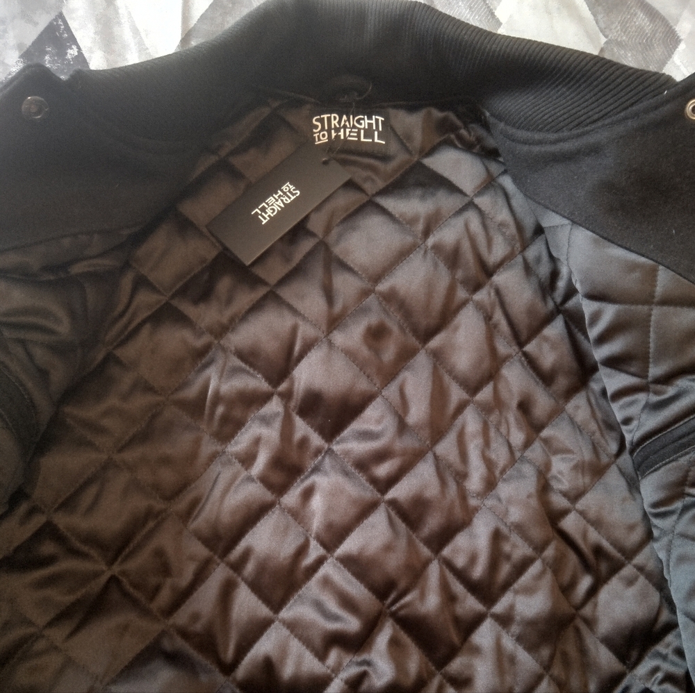 Straight to hell Black and Yellow Varsity Jacket - Picture 7 of 7